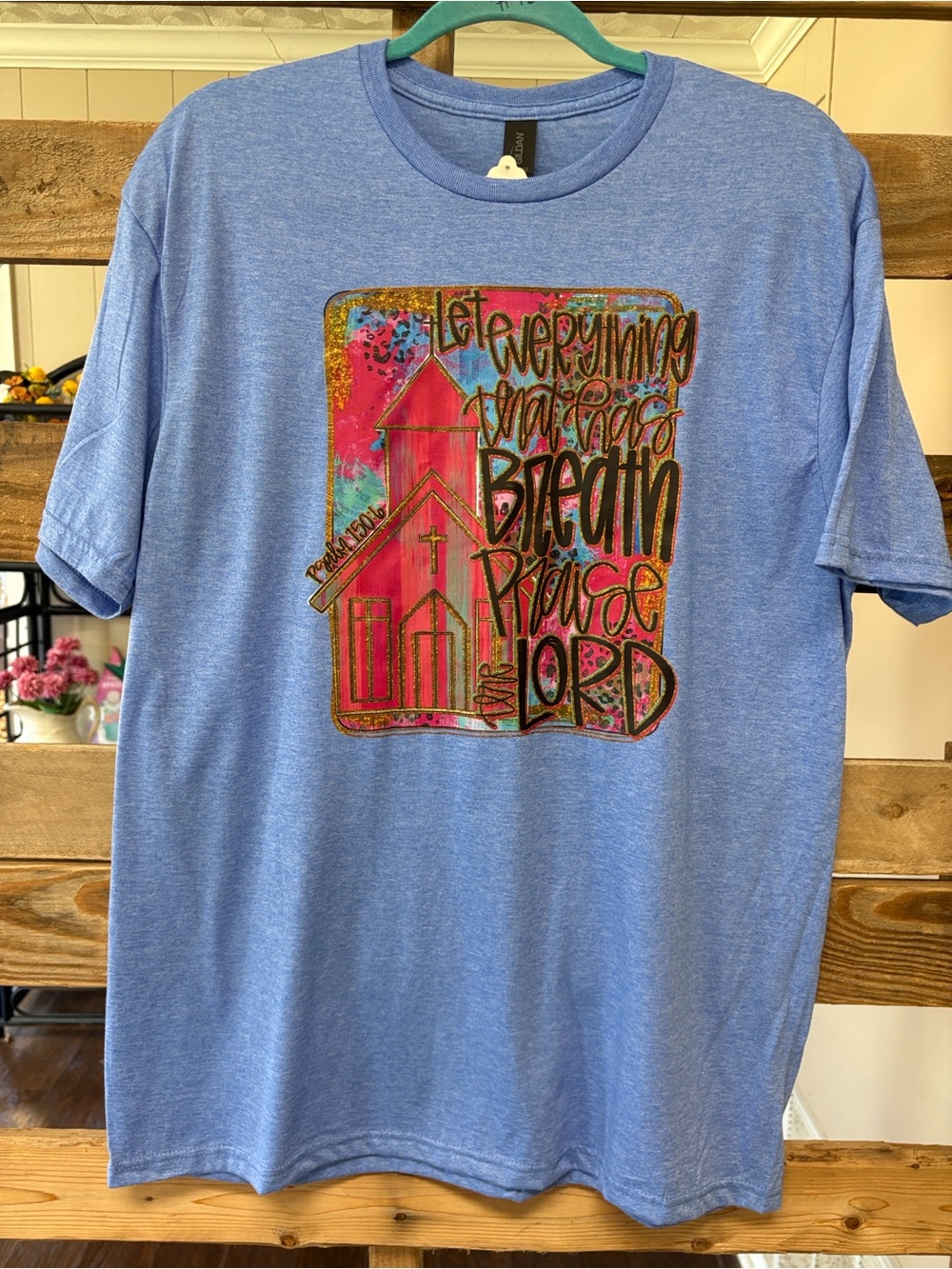 Praise the Lord Heather Blue Women’s Graphic Tee NWT